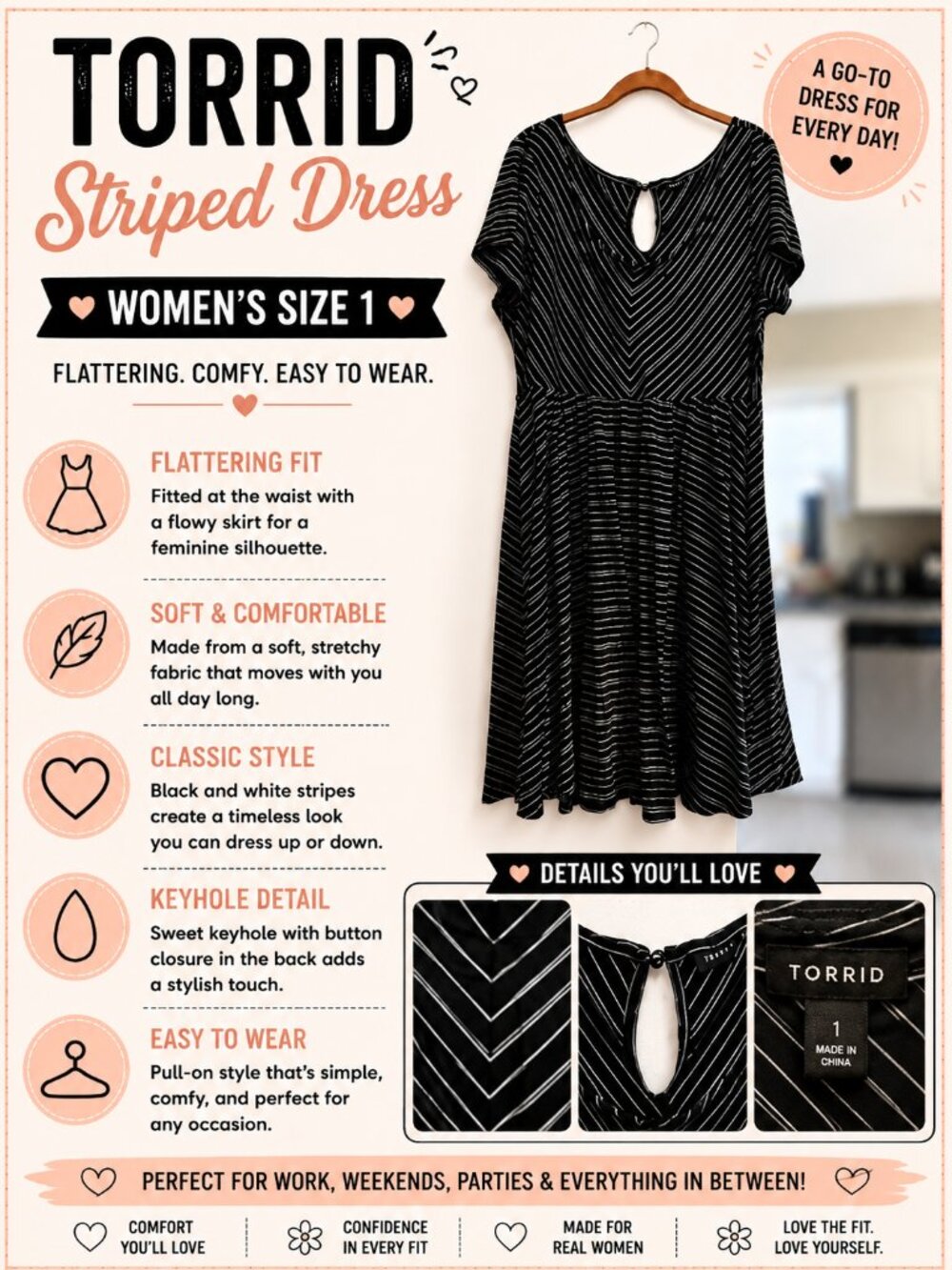 Torrid Black & White Striped Dress – Women’s Size 1